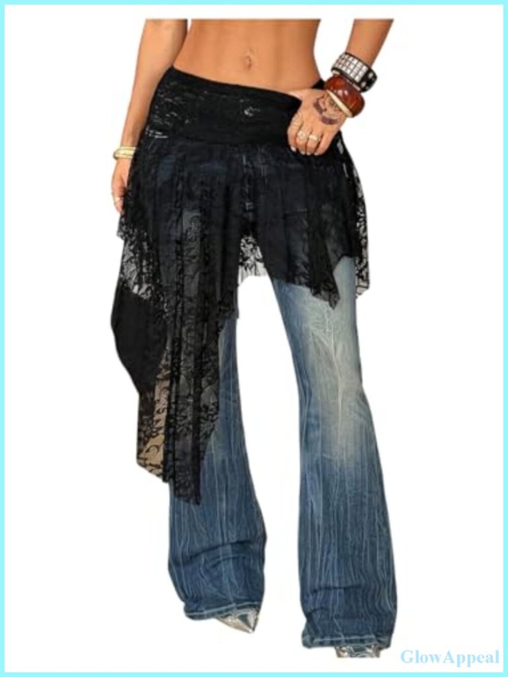 Y2K Lace Sheer Cover-Up Skirt Low Rise Asymmetrical Bohemian Layering